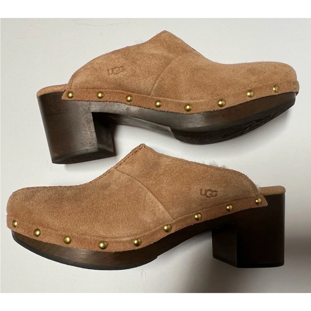 UGG Kassi Clogs Chestnut Brown Studded Suede Cozy Shearling Lined Size 7